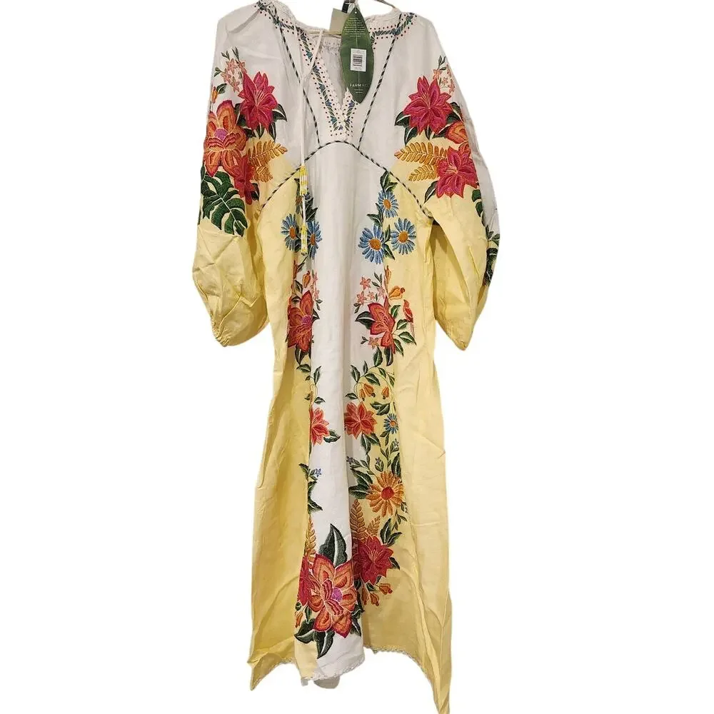 Farm Rio Bloom Garden floral linen maxi dress size large - Picture 3 of 9